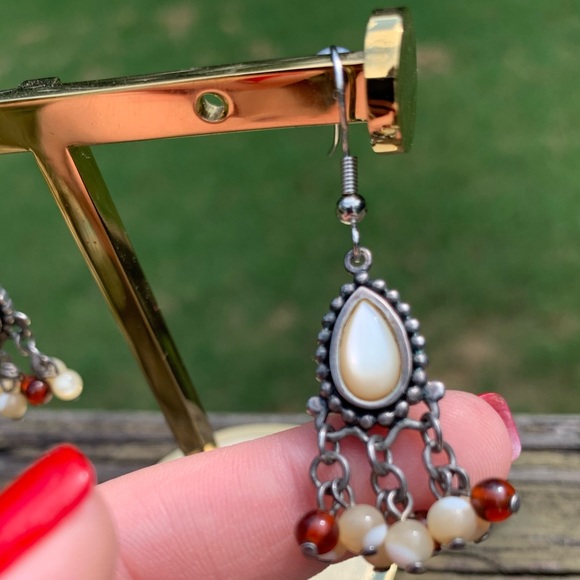 Sterling Silver 925 Stamped Teardrop Stone Earrings - Picture 5 of 8